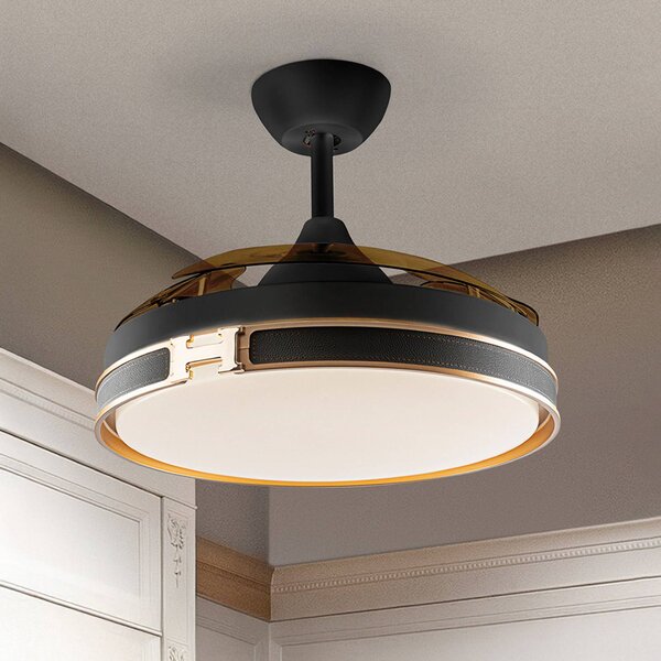 Schuller Valencia LED stropní ventilátor Herón černý/zlatý/kouřový Ø 106 cm tichý, stmívatelný, Hliník / šedá / zinek, Obývací pokoj / jídelna, kov, Moderní