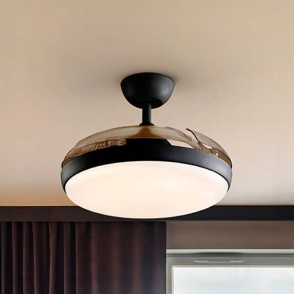 Schuller Valencia LED stropní ventilátor Venturi černý/kouřový DC Ø 106 cm tichý, stmívatelný, Hliník / šedá / zinek, Obývací pokoj / jídelna, kov, Moderní