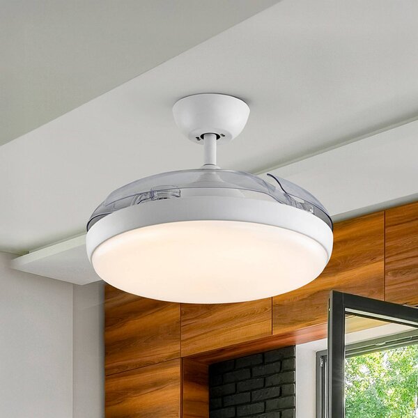Schuller Valencia LED stropní ventilátor Venturi bílý/čirý DC, Ø 106 cm tichý, stmívatelný, Čirá / transparetní, Obývací pokoj / jídelna, kov, Moderní