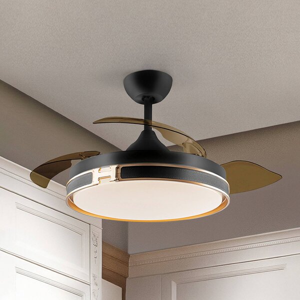 Schuller Valencia LED stropní ventilátor Herón černý/zlatý/kouřový Ø 106 cm tichý, stmívatelný, Hliník / šedá / zinek, Obývací pokoj / jídelna, kov, Moderní
