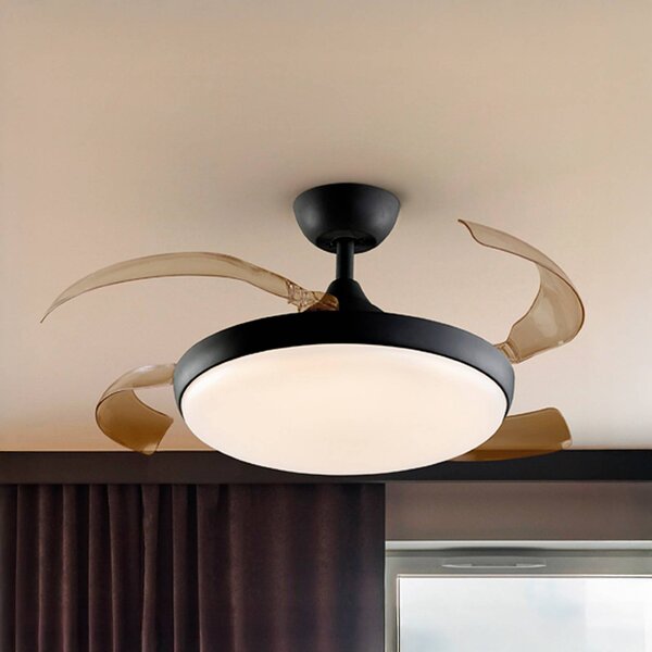 Schuller Valencia LED stropní ventilátor Venturi černý/kouřový DC Ø 106 cm tichý, stmívatelný, Hliník / šedá / zinek, Obývací pokoj / jídelna, kov, Moderní