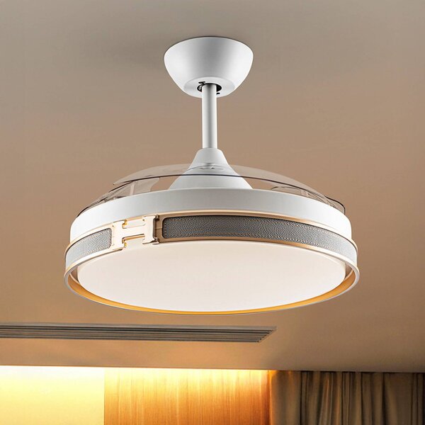 Schuller Valencia LED stropní ventilátor Herón bílá/zlatá/šedá/čirá Ø106 cm tichý, stmívatelný, Čirá / transparetní, Obývací pokoj / jídelna, kov, Moderní