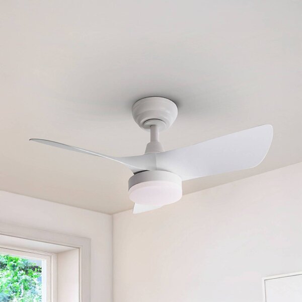 Schuller Valencia LED stropní ventilátor Tropic, bílý, Ø 76 cm, tichý,, stmívatelný, Bílá / opál, Obývací pokoj / jídelna, kov, Moderní