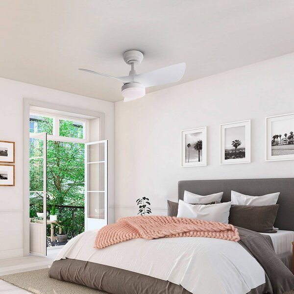 Schuller Valencia LED stropní ventilátor Tropic, bílý, Ø 76 cm, tichý,, stmívatelný, Bílá / opál, Obývací pokoj / jídelna, kov, Moderní