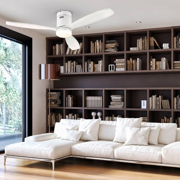 Schuller Valencia LED stropní ventilátor Siroco, bílý, Ø 132 cm, tichý,, stmívatelný, Bílá / opál, Obývací pokoj / jídelna, kov, Moderní