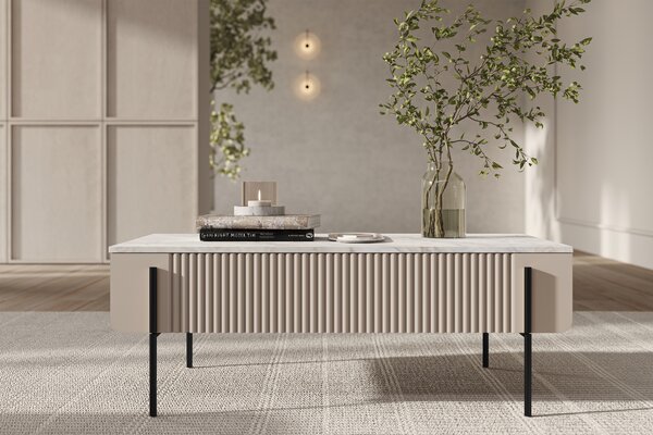 Konferenční stolek Malmi 100 cm se zásuvkami - kašmírová / crema bianca / černé nožky
