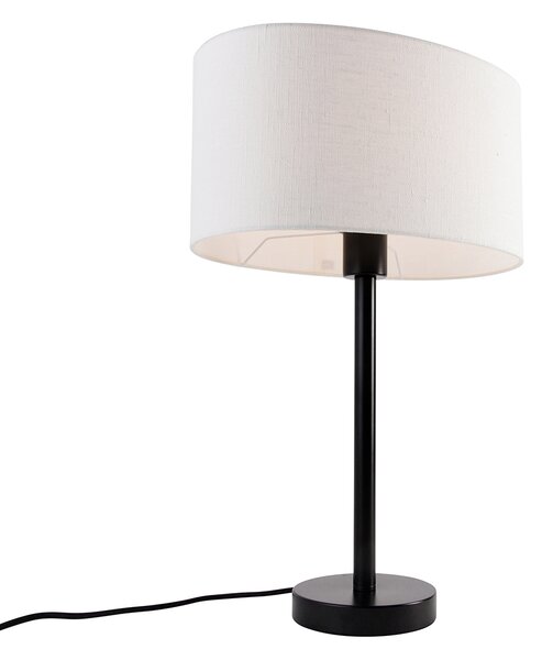 Stolní lampa černá s oválným lněným stínidlem bílá 35cm - Simplo