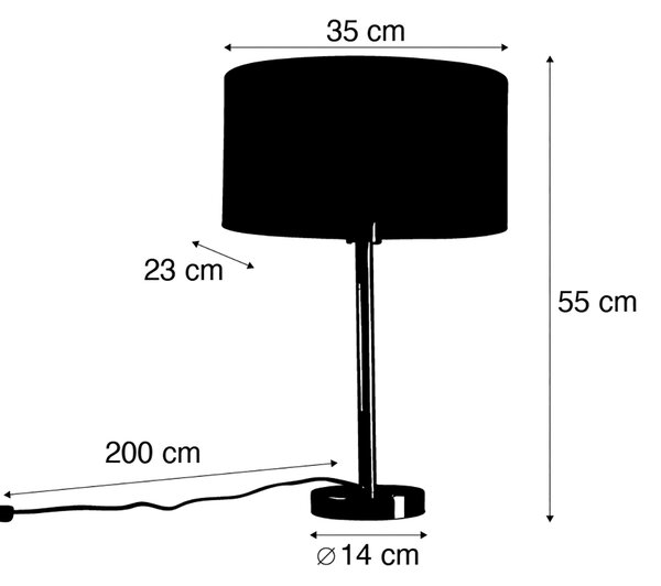Stolní lampa černá s oválným lněným stínidlem bílá 35cm - Simplo
