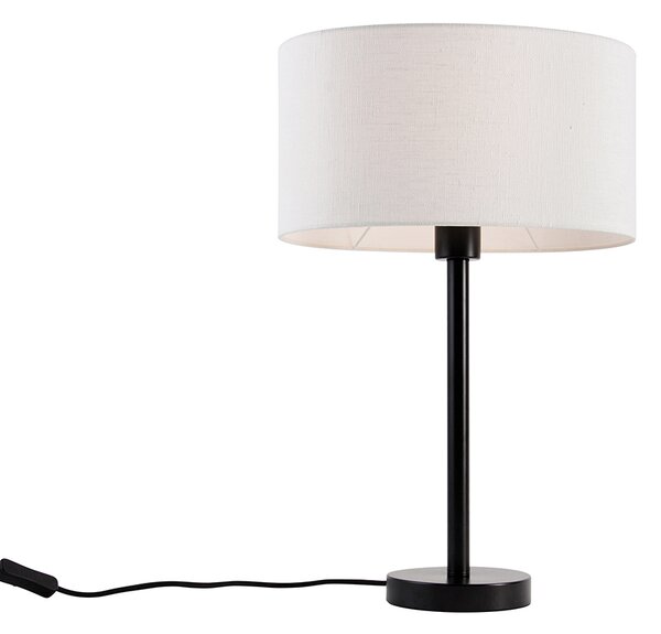 Stolní lampa černá s oválným lněným stínidlem bílá 35cm - Simplo