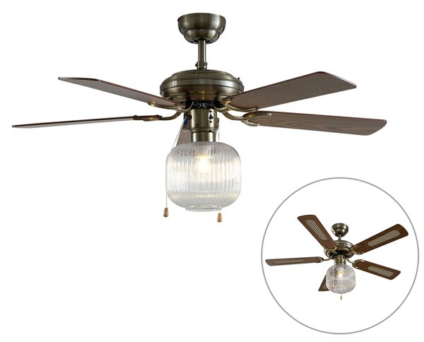 Stropní ventilátor mosazný s dřevem 107,5 cm s tahovým spínačem - Mistral Karel