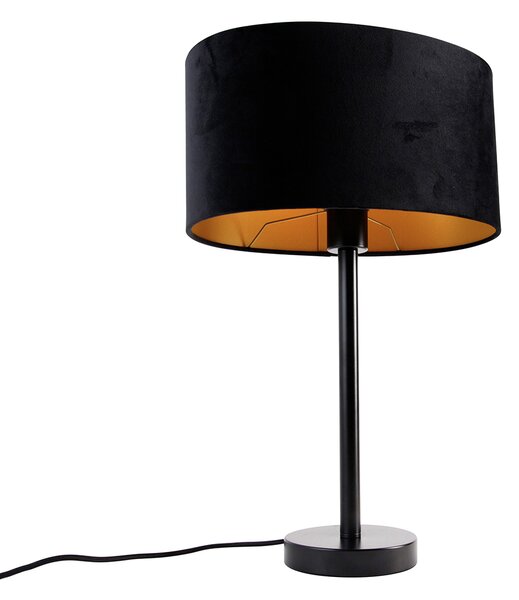 Stolní lampa černá s oválným sametovým stínítkem černým 35 cm - Simplo