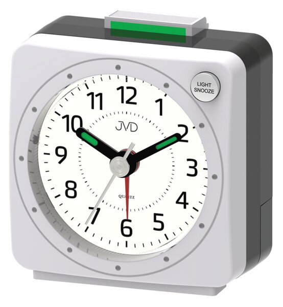 JVD Stříbrný analogový nejlevnější baterkový budík JVD SR220.15 s osvětlením