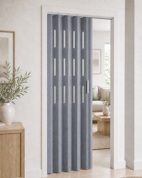 Koženkové shrnovací dveře šedé 83×200 cm TYP: plné