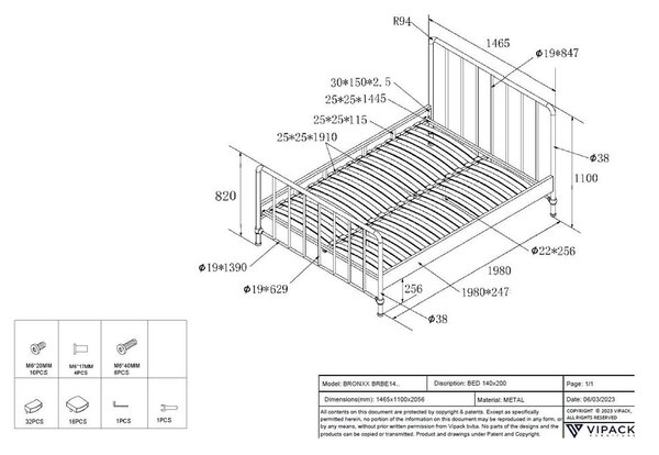 Zelená kovová jednolůžková postel s roštem 140x200 cm BRONXX – Vipack