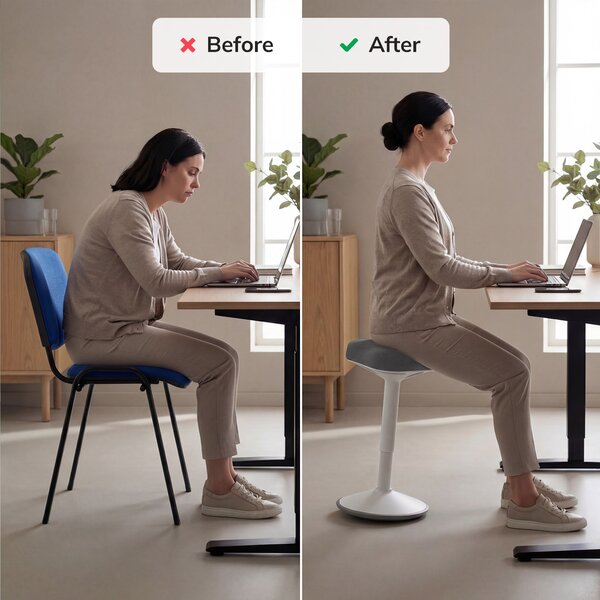 Balanční otočná stolička k pracovnímu stolu bílo-tmavě modrá