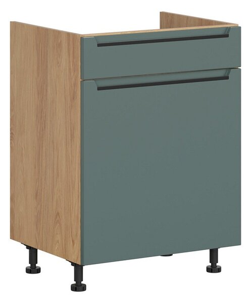 BRW Kuchyně Family Line dřezová Iris DKS-60/82-STB/B, dub hikora/boho green matt
