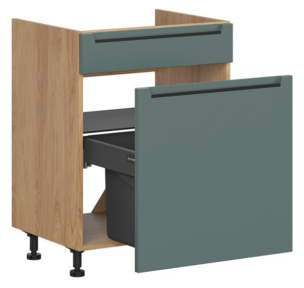 BRW Kuchyně Family Line dřezová Iris DKS-60/82-STB/B, dub hikora/boho green matt