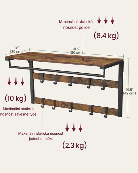 Předsíňový věšák Houseland Plunge hnědý/černý