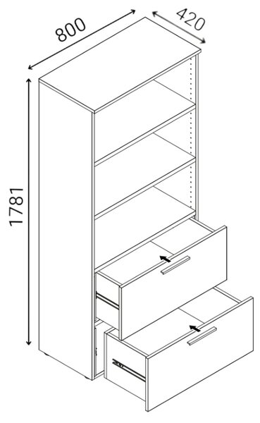 Skříň se zásuvkami pro závěsné složky PRIMO WHITE, 800 x 420 x 1781 mm, bílá/buk