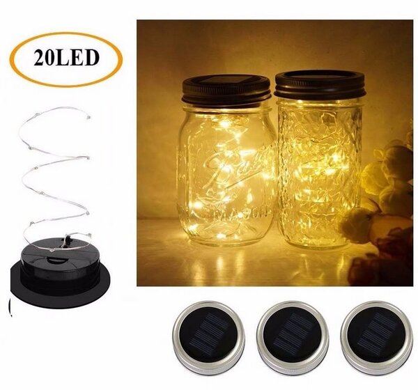 ACA Lighting LED Solární sklenička, 20 LED, IP44, 600mAh, teplá bílá