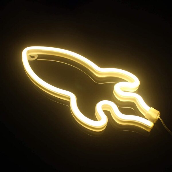 ACA Lighting Neonová lampička - Raketa, 3x AA baterie/USB kabel, IP20, žlutá barva