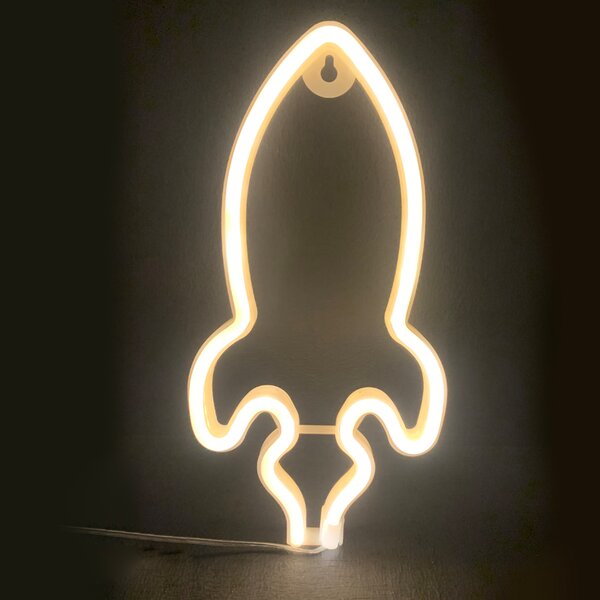ACA Lighting Neonová lampička - Raketa, 3x AA baterie/USB kabel, IP20, žlutá barva