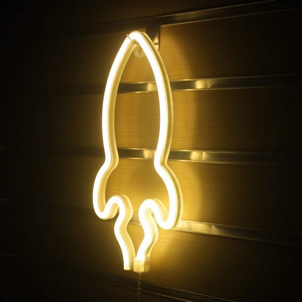 ACA Lighting Neonová lampička - Raketa, 3x AA baterie/USB kabel, IP20, žlutá barva