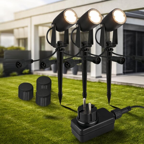 BRILONER CONNECT TO SHINE startovací sada 12V zahradní osvětlení - trafo, 3x LED bodové svítidlo se zápichem, nastavitelné, IP65, černá 3927035