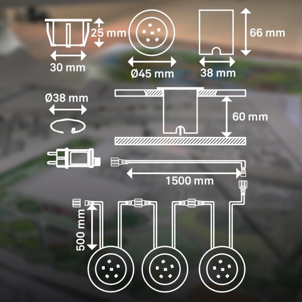 BRILONER CONNECT TO SHINE startovací sada 12V zahradní osvětlení - trafo, 3x LED svítidlo do země, IP67, stříbrná 3916032