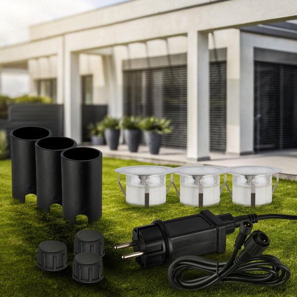 BRILONER CONNECT TO SHINE startovací sada 12V zahradní osvětlení - trafo, 3x LED svítidlo do země, IP67, stříbrná 3916032