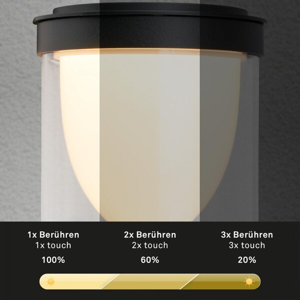 BRILONER LED nabíjecí nástěnné svítidlo, venkovní, dotykový vypínač, vyměnitelné baterie, vč. USB-C kabelu, stmívatelné, IP44, černé 3930015