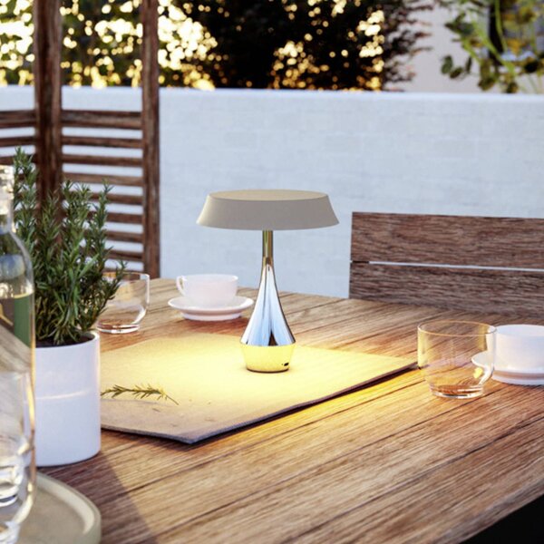 EGLO LED stolní lampa s akumulátorem TURCIO, chrom/béžová, 20 cm, IP44,, stmívatelný, Chrom / stříbro, Obývací pokoj / jídelna, kov
