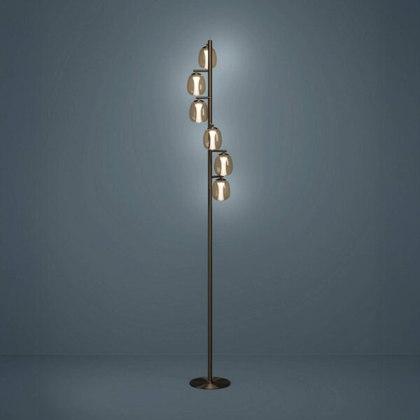 Stars of Light LED stojací lampa FERRO bronzová/hnědá 156 cm, 6ramenná, stmívatelný, Bronz / starožitná mosaz, Obývací pokoj / jídelna, Sklo