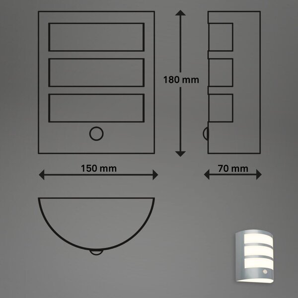 BRILONER LED nabíjecí nástěnné svítidlo, venkovní, pohybové čidlo, soumrakový senzor, IP44, matný chrom 3795014