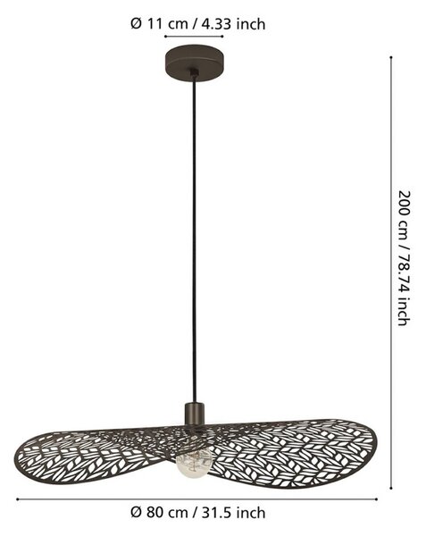 EGLO Závěsné světlo SWABY, bronzová barva, Ø 80 cm, kov, E27, stmívatelný, Bronz / starožitná mosaz, Obývací pokoj / jídelna, kov