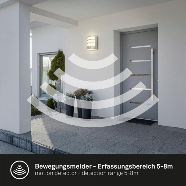 BRILONER LED nabíjecí nástěnné svítidlo, venkovní, pohybové čidlo, soumrakový senzor, IP44, matný chrom 3795014