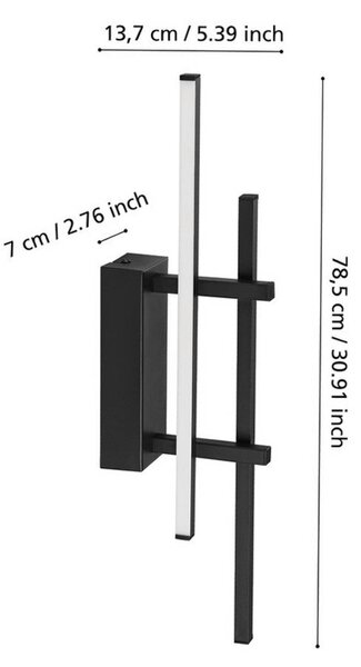 EGLO Nástěnné světlo TREPILIANO, černé, výška 46 cm, kov, Černá, Obývací pokoj / jídelna, kov