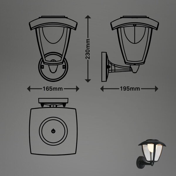 BRILONER LED nabíjecí nástěnné svítidlo, venkovní, retro, dotykový vypínač, vyměnitelné baterie, vč. USB-C kabelu, stmívatelné, IP44, černá 3929015