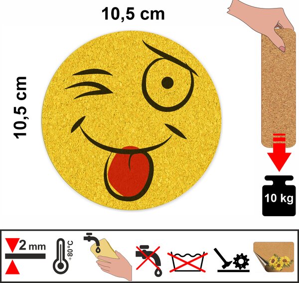 PokojovaDekorace.cz, Korkové podtácky s potiskem – 565, Smajlík, průměr 10,5cm, 1 ks
