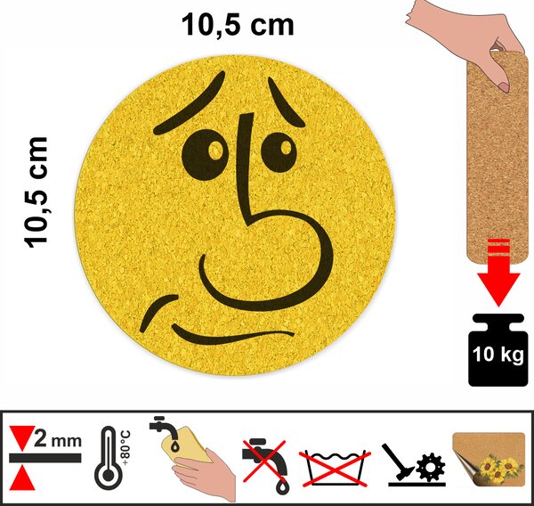 PokojovaDekorace.cz, Korkové podtácky s potiskem – 566, Smajlík, průměr 10,5cm, 1 ks