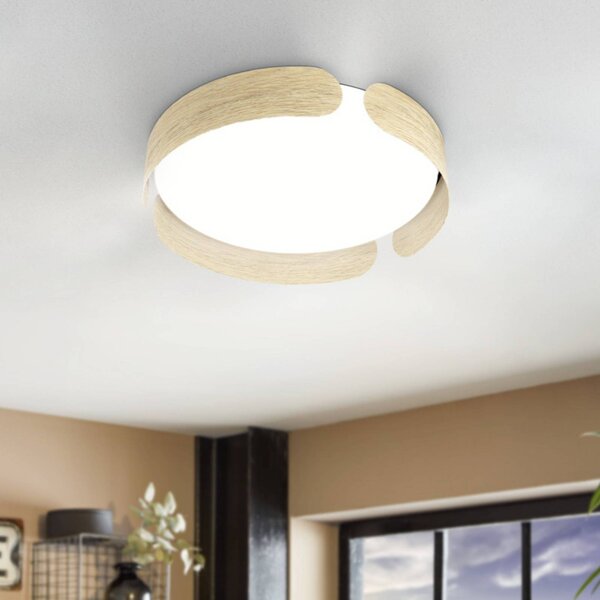EGLO LED stropní svítidlo VALCASOTTO, dřevo, Ø 37 cm, 3 000 K, Světlé dřevo, Obývací pokoj / jídelna, kov