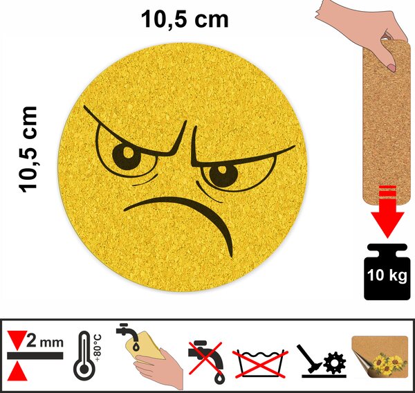 PokojovaDekorace.cz, Korkové podtácky s potiskem – 567, Smajlík, průměr 10,5cm, 1 ks