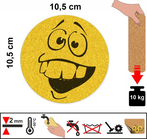 PokojovaDekorace.cz, Korkové podtácky s potiskem – 560, Smajlík, průměr 10,5cm, 1 ks