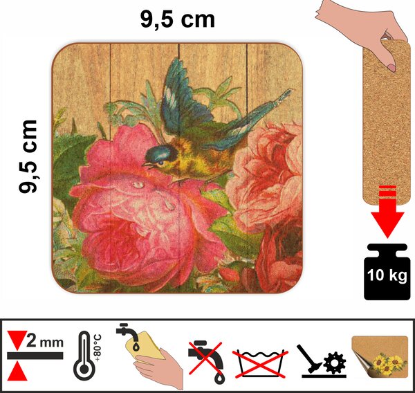 PokojovaDekorace.cz, Korkové podtácky s potiskem - 555, 9,5x9,5cm, sada 6 ks