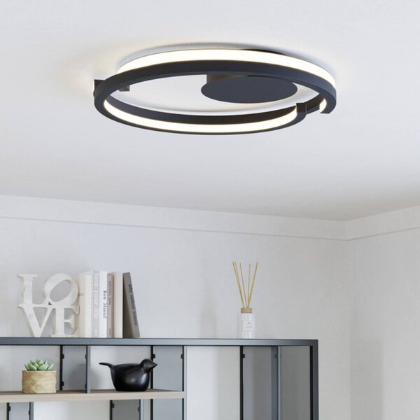 EGLO LED stropní svítidlo MEZZOMONTE, černé, Ø 48 cm,, stmívatelný, Černá, Obývací pokoj / jídelna, kov