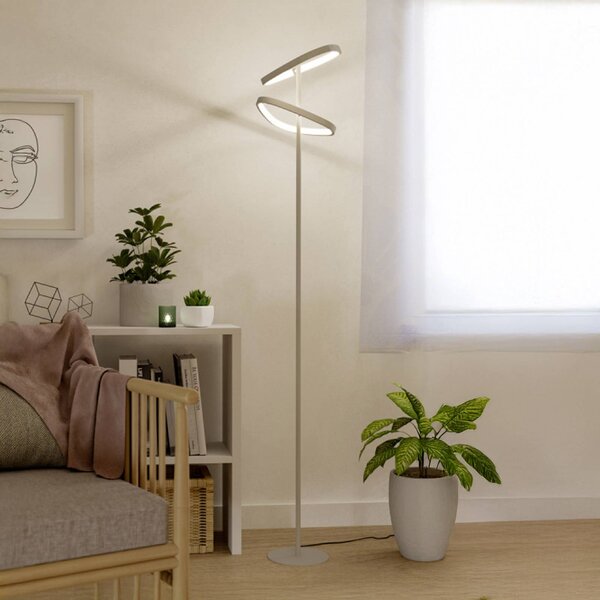 EGLO LED stojací lampa LEPORANO, béžová, výška 160 cm, 2ramenná,, stmívatelný, Krémová / jantar, Obývací pokoj / jídelna, kov
