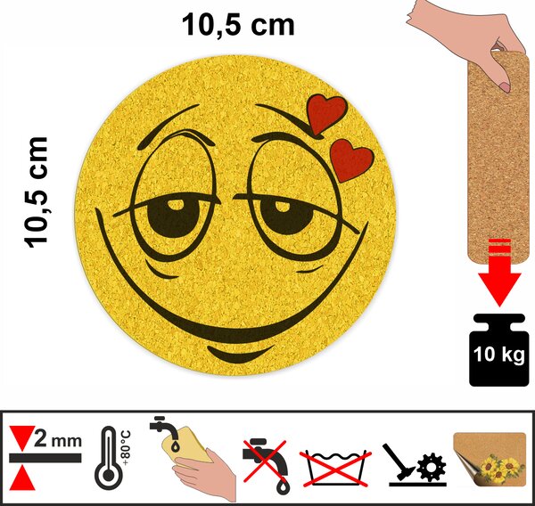 PokojovaDekorace.cz, Korkové podtácky s potiskem – 557, Smajlík, průměr 10,5cm, 1 ks