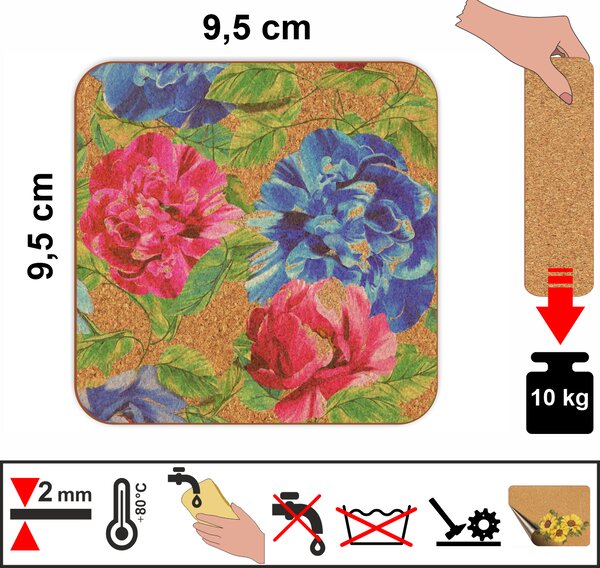 PokojovaDekorace.cz, Korkové podtácky s potiskem - 553, 9,5x9,5cm, sada 6 ks