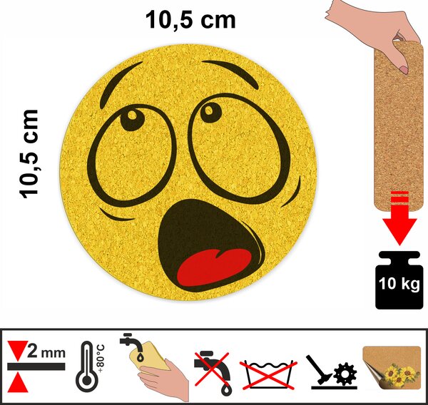 PokojovaDekorace.cz, Korkové podtácky s potiskem – 558, Smajlík, průměr 10,5cm, 1 ks