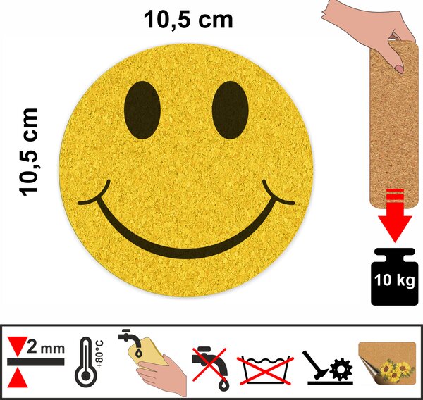 PokojovaDekorace.cz, Korkové podtácky s potiskem – 563, Smajlík, průměr 10,5cm, 1 ks
